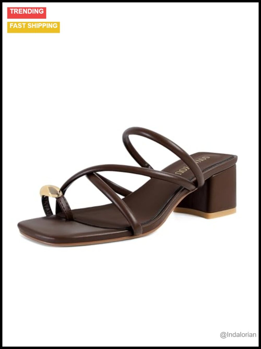 Faux Leather Strappy Chunky Block Heel Toe Ring Sandals